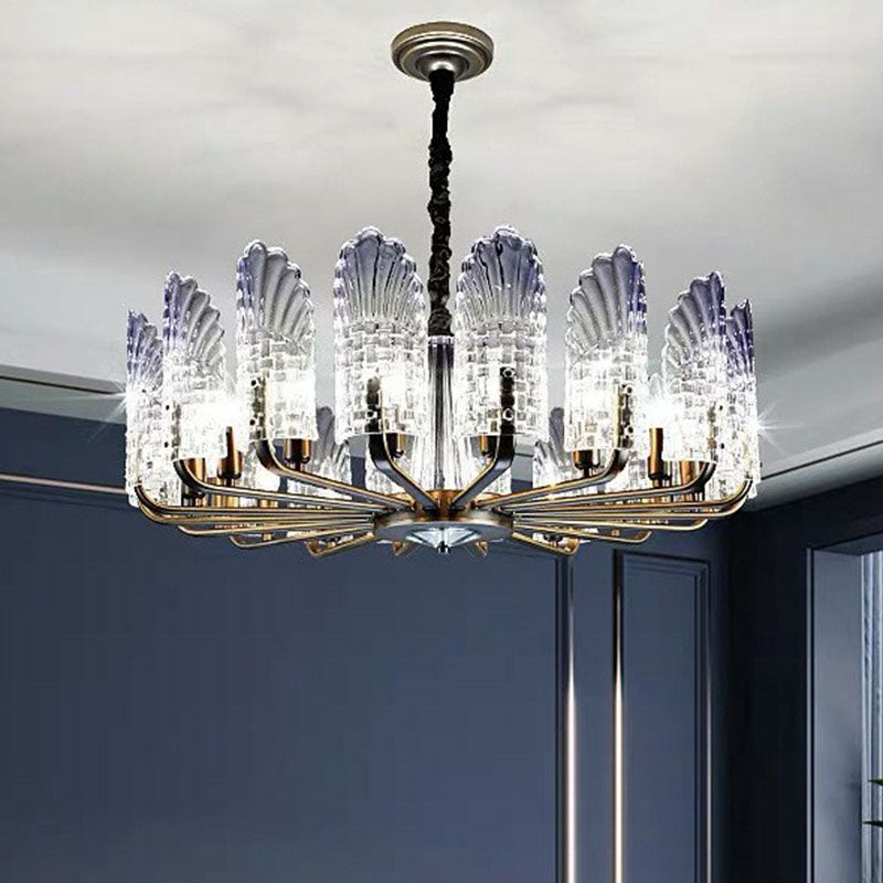 Peacock Feather Dining Room Plafond Lighting Crystal Crystal 12 Heads Modern Chandelier Light en bleu