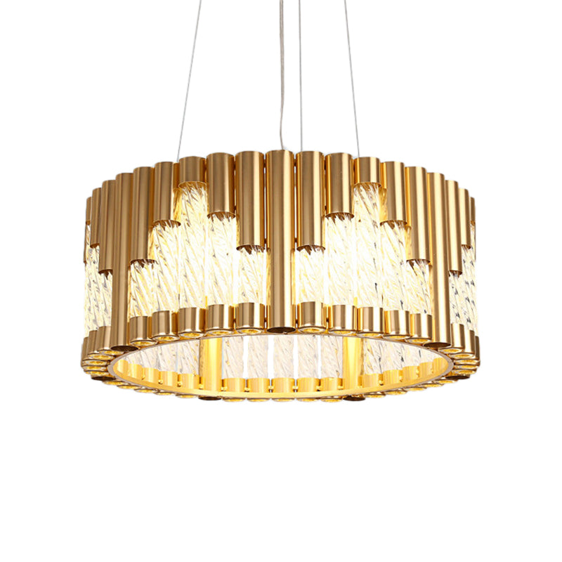 Tubular Metallic Pendant Lighting Traditional LED Gold Living Room Hanging Chandelier