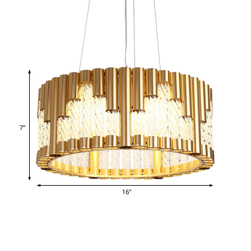 Tubular Metallic Pendant Lighting Traditional LED Gold Living Room Hanging Chandelier