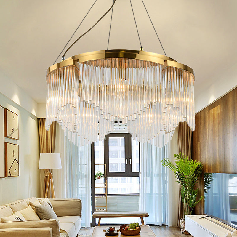 Curtain Living Room Chandelier Light Clear Crystal Glass 5 Heads Contemporary Ceiling Pendant