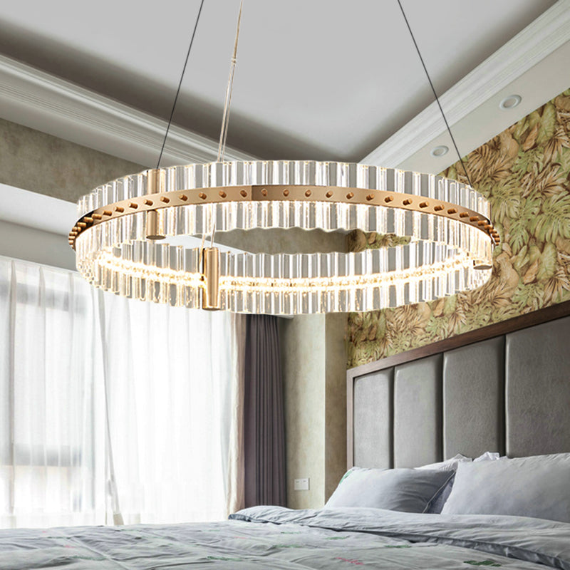 Minimaliste circulaire Clear Crystal Chandelier Lampe LED Golden Bedroom Pendant Light Kit