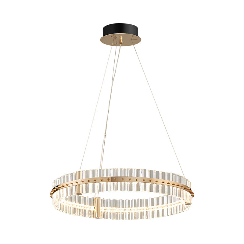 Minimaliste circulaire Clear Crystal Chandelier Lampe LED Golden Bedroom Pendant Light Kit