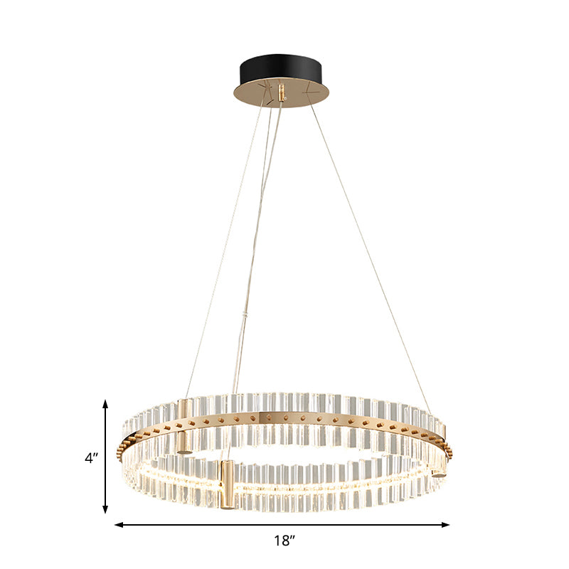 Minimaliste circulaire Clear Crystal Chandelier Lampe LED Golden Bedroom Pendant Light Kit