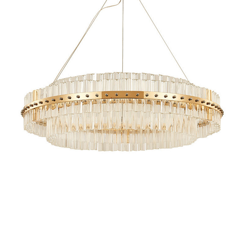 19.5" Dia 2-Tiered Chandelier Contemporary Crystal LED Gold Hanging Ceiling Light with Adjustable Hanging Cords