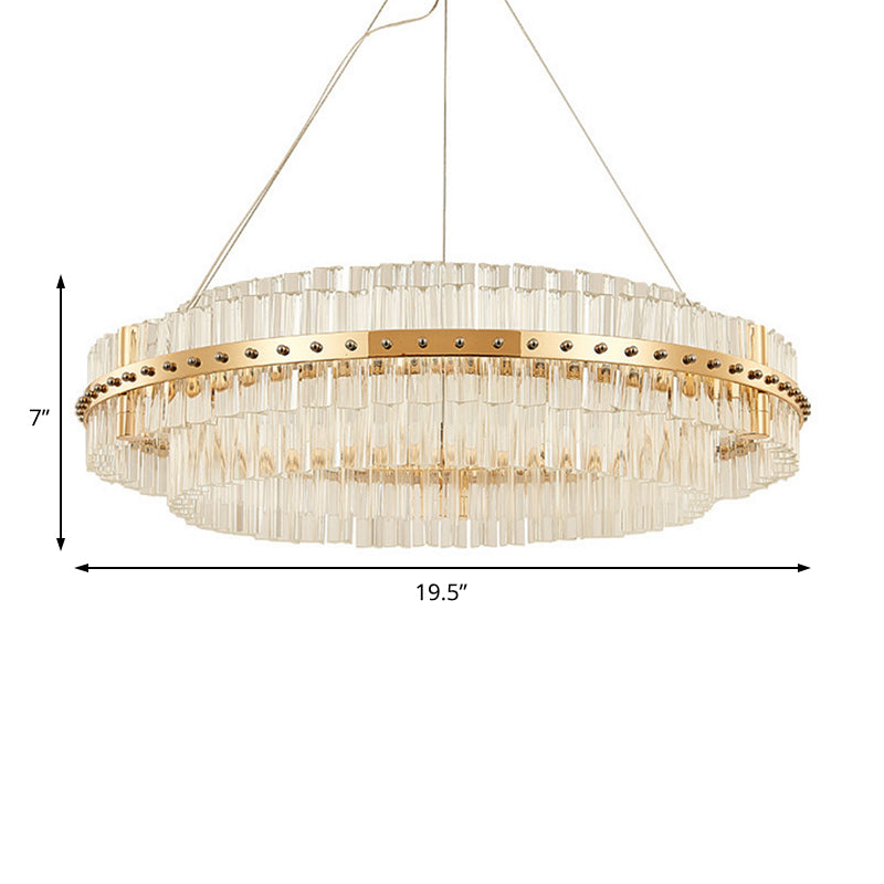 19.5" Dia 2-Tiered Chandelier Contemporary Crystal LED Gold Hanging Ceiling Light with Adjustable Hanging Cords