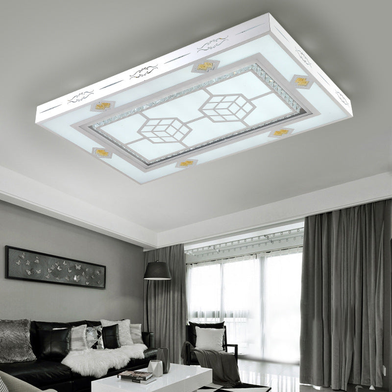 Lámpara empotrada mental rectangular con luz LED modernista montada en el techo para sala de estar con acento de cristal, luz cálida