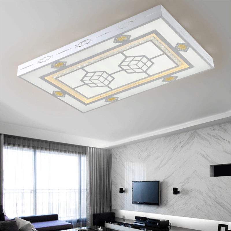 Modernism LED Ceiling Mounted Light  Rectangular Mental Flush Lamp for Living Room with Crystal Accent, Warm Light