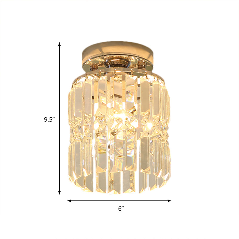 Lámpara de techo pequeña cilíndrica mínima de cristal, montaje empotrado en techo de pasillo de 1 luz, en cromo