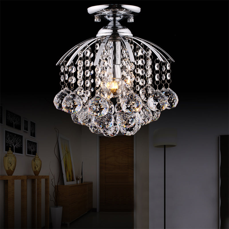 Cascade Porch Flush Mount Modernist Crystal 1 Light Chrome Ceiling Mounted Light