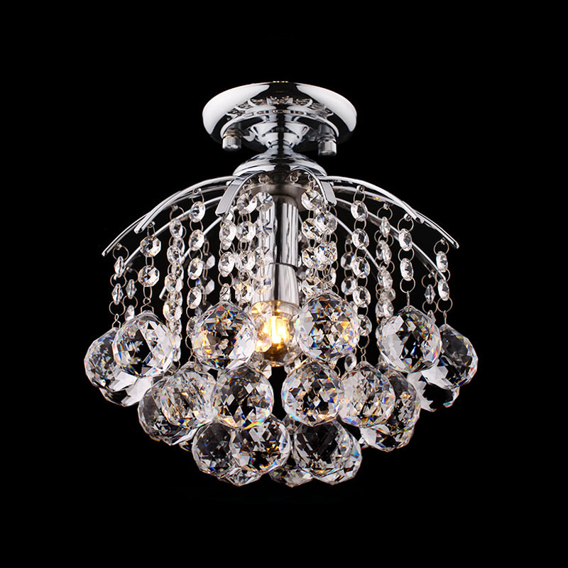 Cascade Porch Flush Mount Modernist Crystal 1 Light Chrome Ceiling Mounted Light