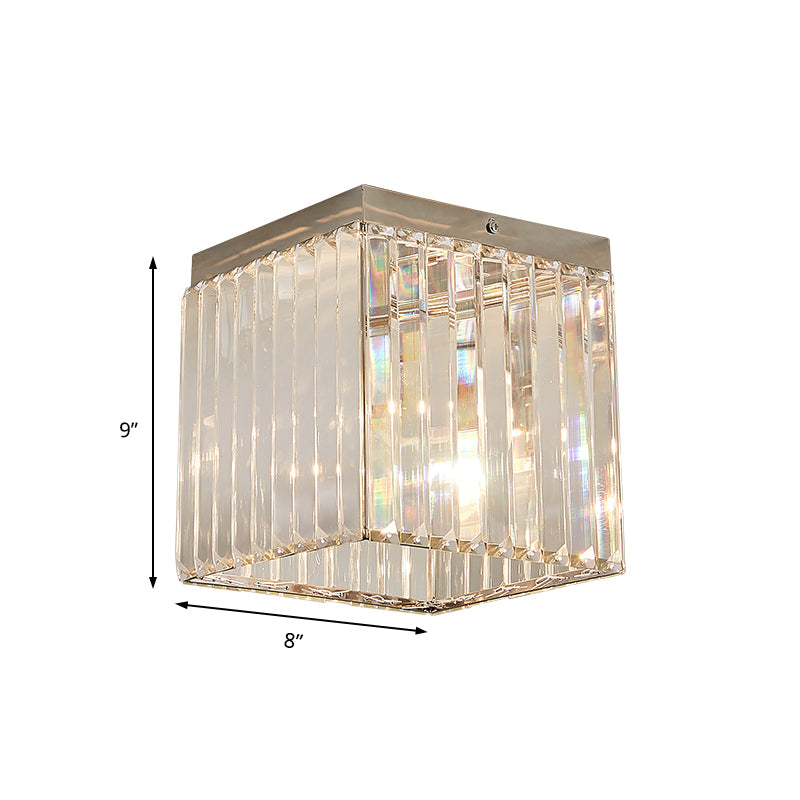 Minimal 1-Light Mini Flush Lied Light Silver Cuboid Crystal Flushmount Iluminación