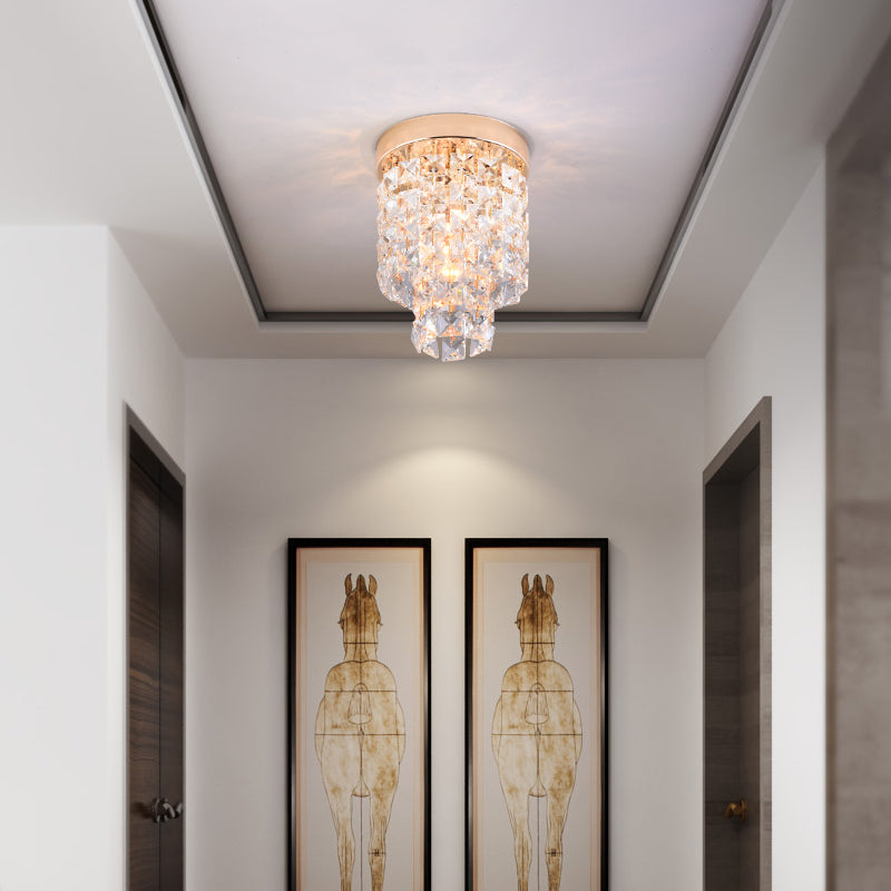 Double Tier Corridor Mini Flush Mount Crystal 1-Light Simple Ceiling Mounted Light in Copper