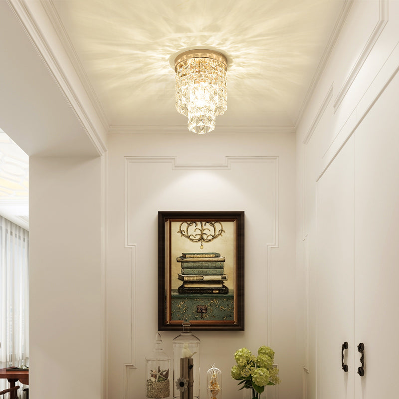 Double Tier Corridor Mini Flush Mount Crystal 1-Light Simple Ceiling Mounted Light in Copper