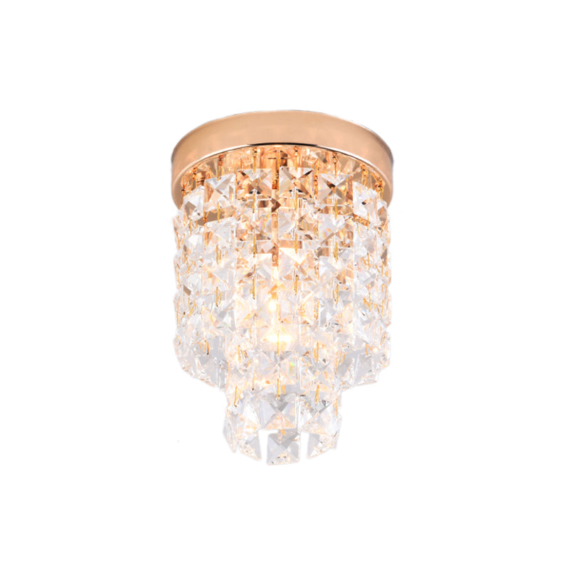 Double Tier Corridor Mini Flush Mount Crystal 1-Light Simple Ceiling Mounted Light in Copper