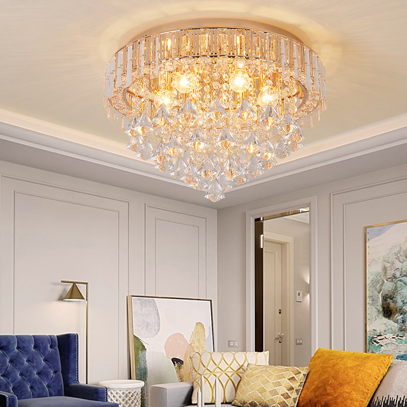 Teardrops Crystal Flush Lamp Contemporary 5 Lights Golden Ceiling Light Fixture for Living Room