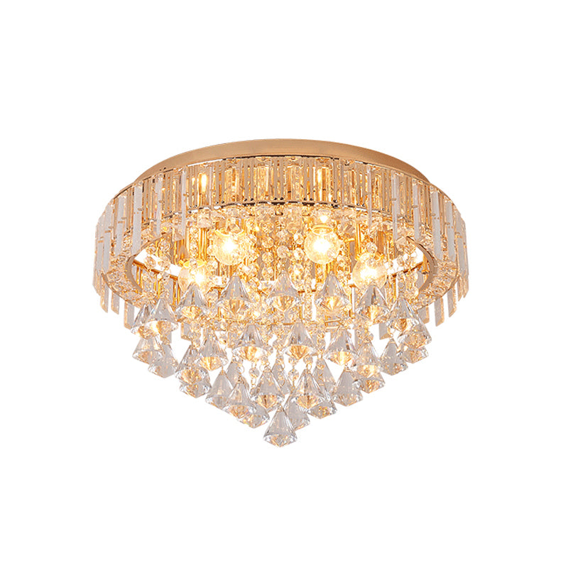 Teardrops Crystal Flush Lamp Contemporary 5 Lights Golden Ceiling Light Fixture for Living Room