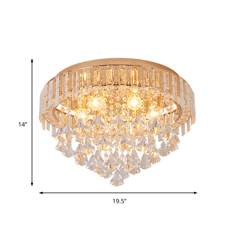 Teardrops Crystal Flush Lamp Contemporary 5 Lights Golden Ceiling Light Fixture for Living Room