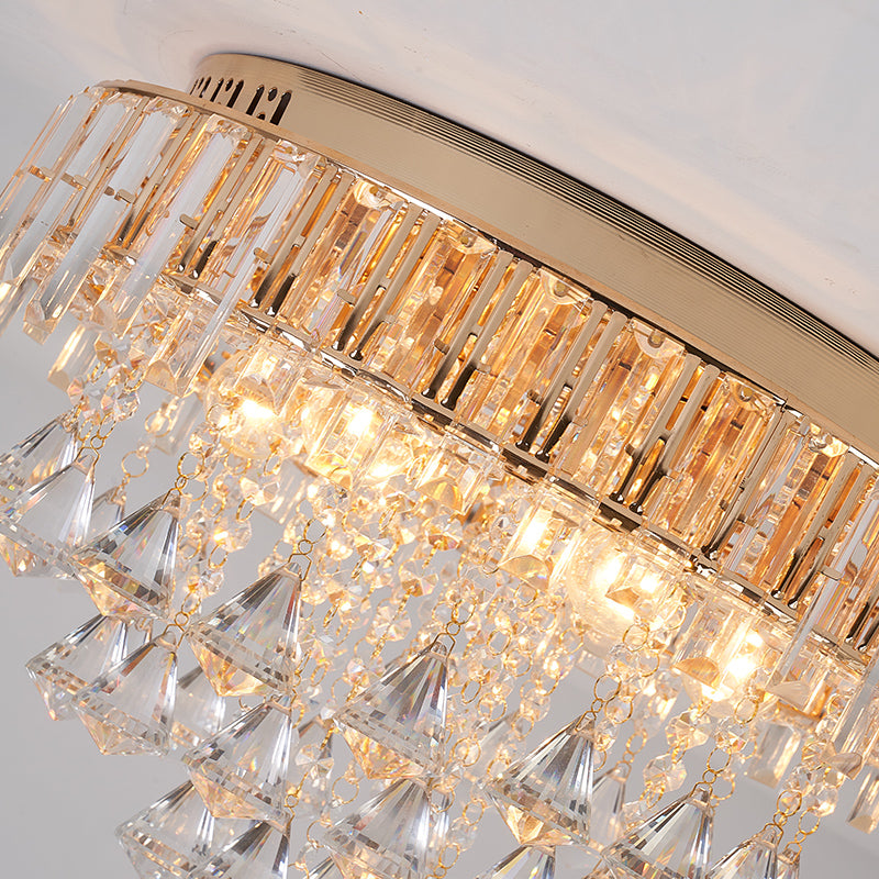 Teardrops Crystal Flush Lamp Contemporary 5 Lights Golden Ceiling Light Fixture for Living Room