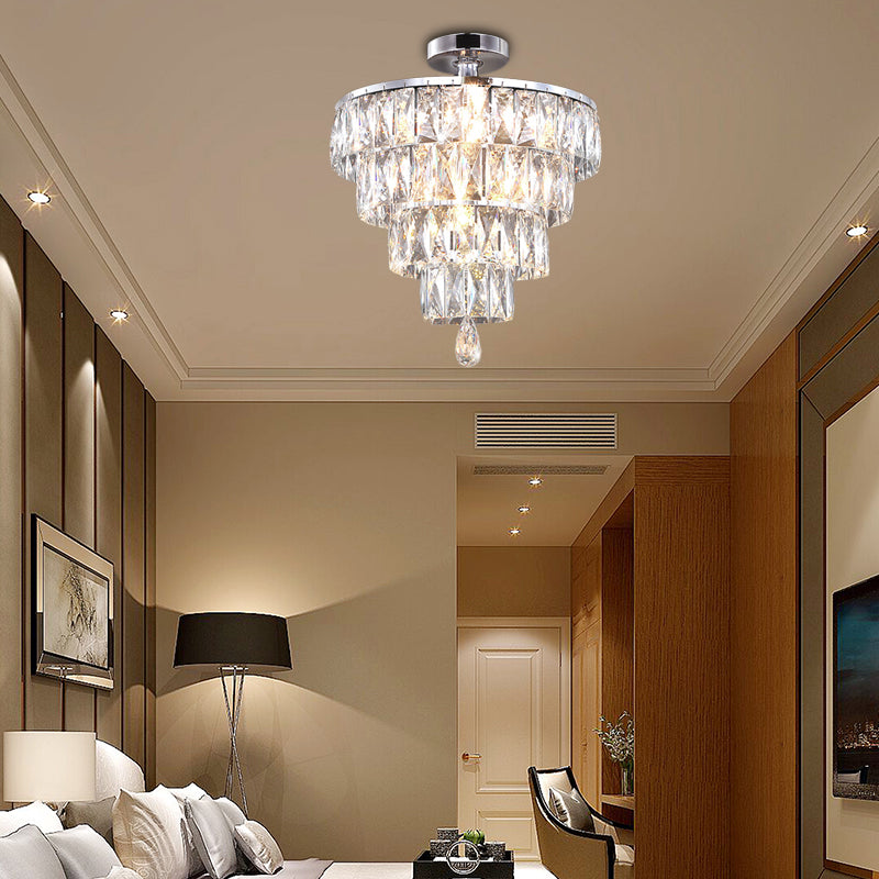 Droplets Ceiling Flush Mount Modernist Crystal 5 Lights Bedroom Flush Ceiling Light in Chrome