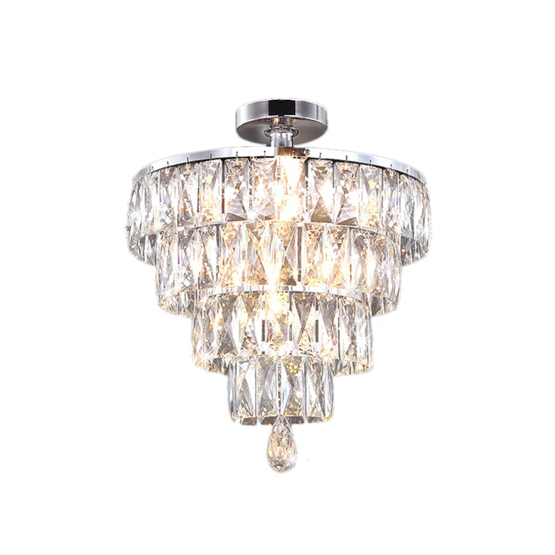 Droplets Ceiling Flush Mount Modernist Crystal 5 Lights Bedroom Flush Ceiling Light in Chrome