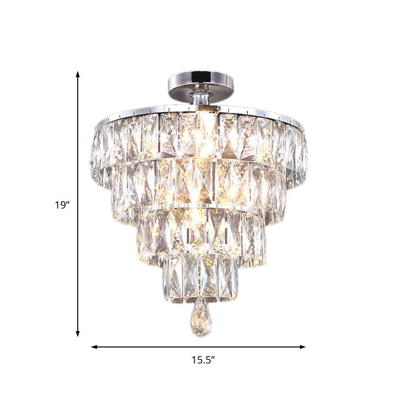 Droplets Ceiling Flush Mount Modernist Crystal 5 Lights Bedroom Flush Ceiling Light in Chrome