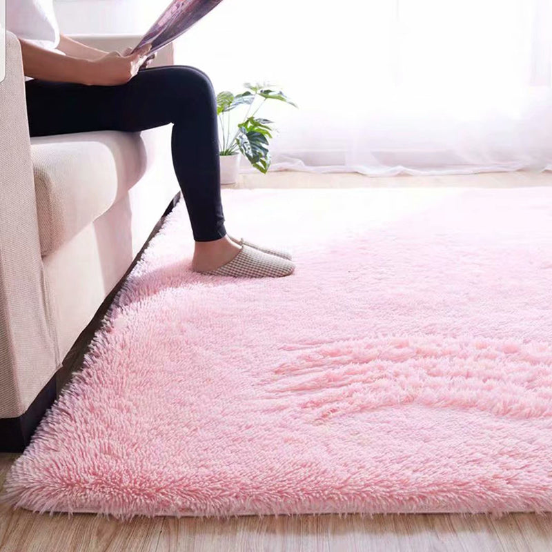 Fluffy Plain Rug Multi Colored Casual Rug Synthetics Washable Pet Friendly Anti-Slip Rug for Living Room