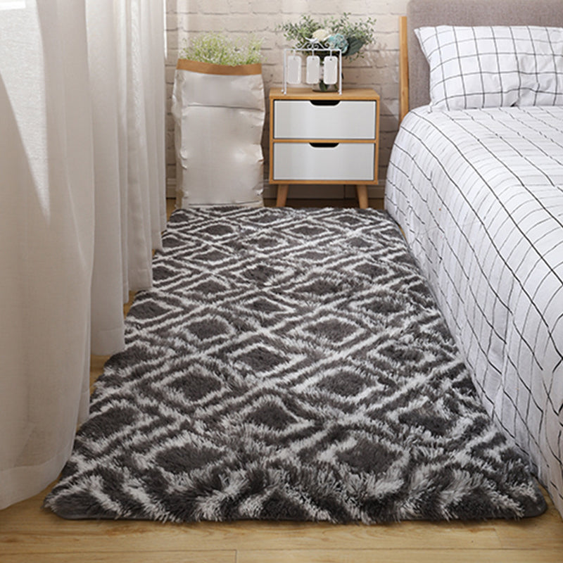 Modern Graphic Printed Rug Multi-Color Fluffy Rug Non-Slip Backing Stain Resistant Washable Rug for Bedroom