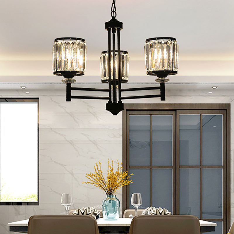 Retro Cylindrical Chandelier Pendant Light Crystal 3/6/8 Lights Hanging Light Kit in Black with Adjustable Chain