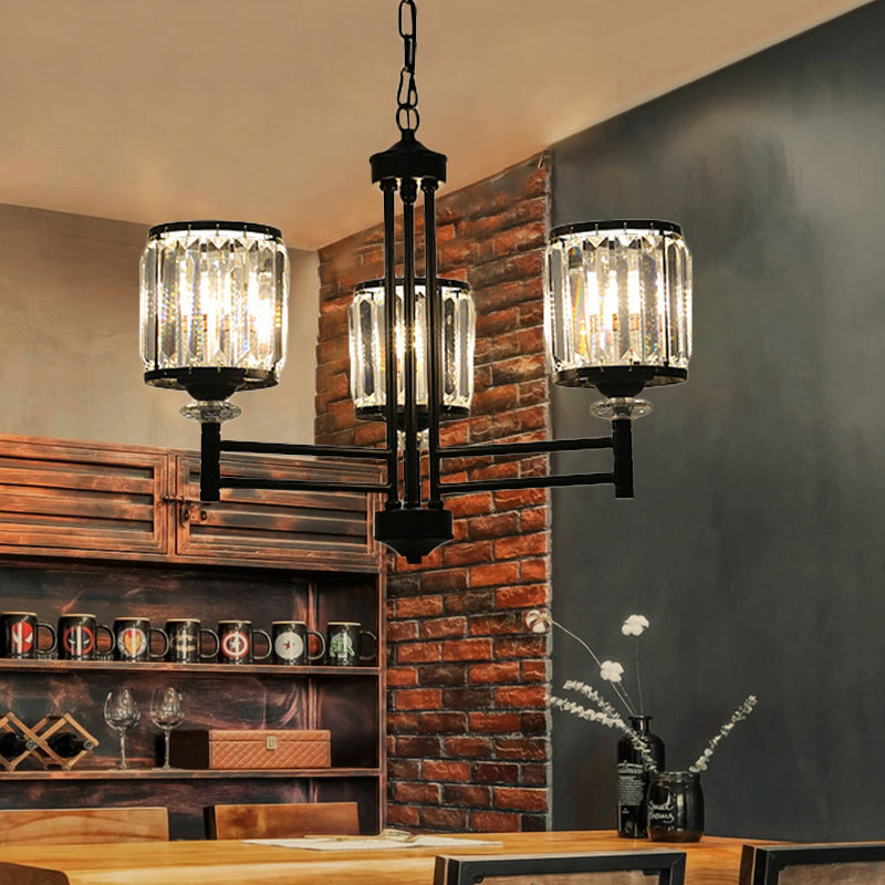 Retro Cylindrical Chandelier Pendant Light Crystal 3/6/8 Lights Hanging Light Kit in Black with Adjustable Chain