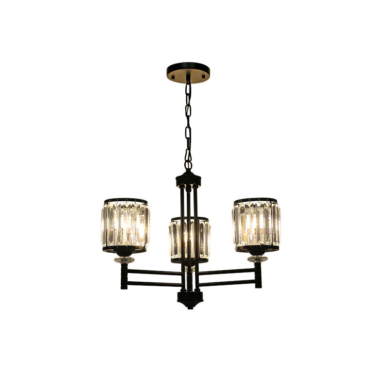 Retro Cylindrical Chandelier Pendant Light Crystal 3/6/8 Lights Hanging Light Kit in Black with Adjustable Chain