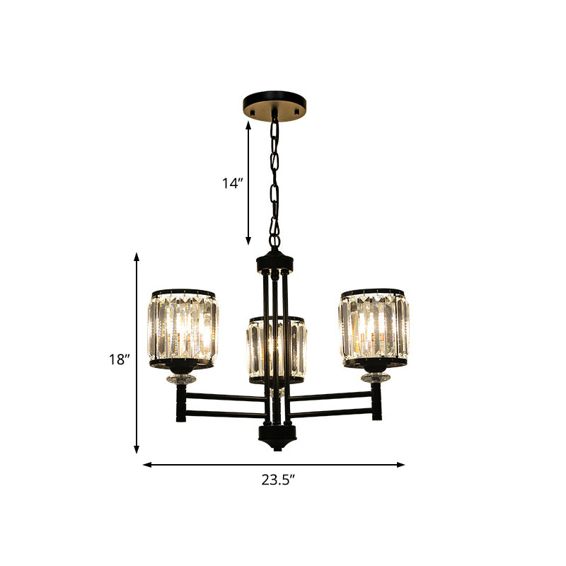 Retro Cylindrical Chandelier Pendant Light Crystal 3/6/8 Lights Hanging Light Kit in Black with Adjustable Chain