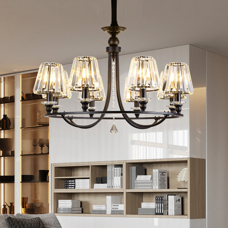 Modern Tapered Chandelier Pendant Light Crystal 4/6/8 Lights Hanging Ceiling Light in Black