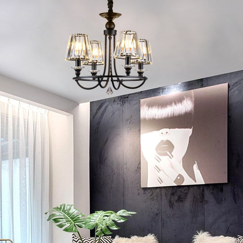 Modern Tapered Chandelier Pendant Light Crystal 4/6/8 Lights Hanging Ceiling Light in Black