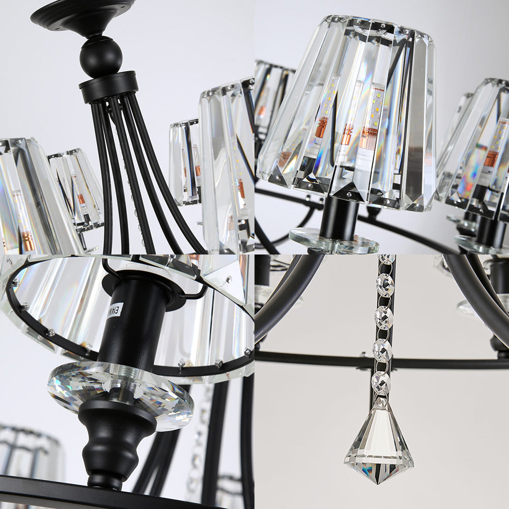 Modern Tapered Chandelier Pendant Light Crystal 4/6/8 Lights Hanging Ceiling Light in Black