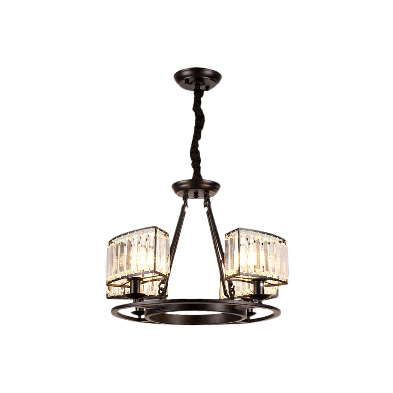 Black/Gold Circle Ceiling Chandelier Modernism Crystal 4/6 Lights Hanging Light Fixture for Bedroom