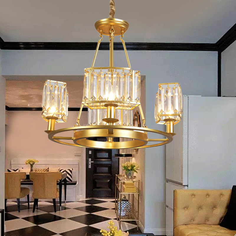 Black/Gold Circle Ceiling Chandelier Modernism Crystal 4/6 Lights Hanging Light Fixture for Bedroom