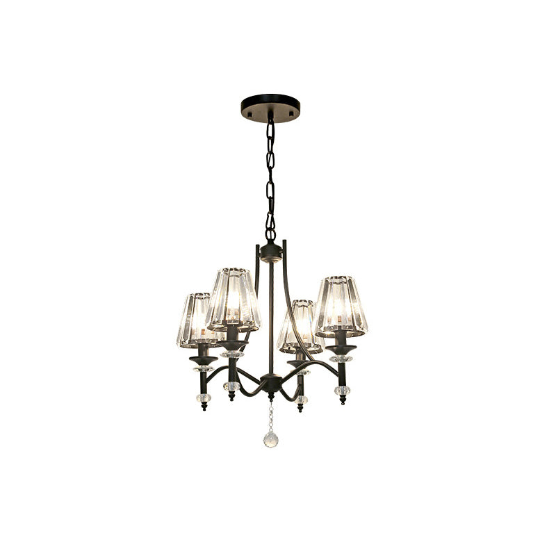 Tapered Chandelier Lighting Fixture Contemporary Crystal 4/6/8 Lights Black Pendant Light Kit with Adjustable Chain