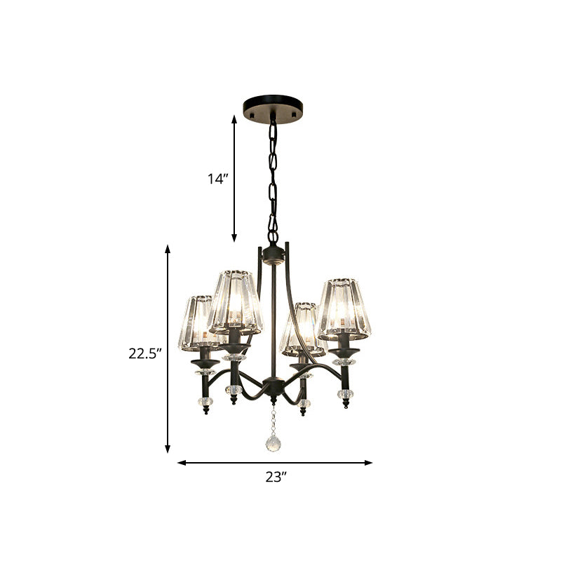 Tapered Chandelier Lighting Fixture Contemporary Crystal 4/6/8 Lights Black Pendant Light Kit with Adjustable Chain