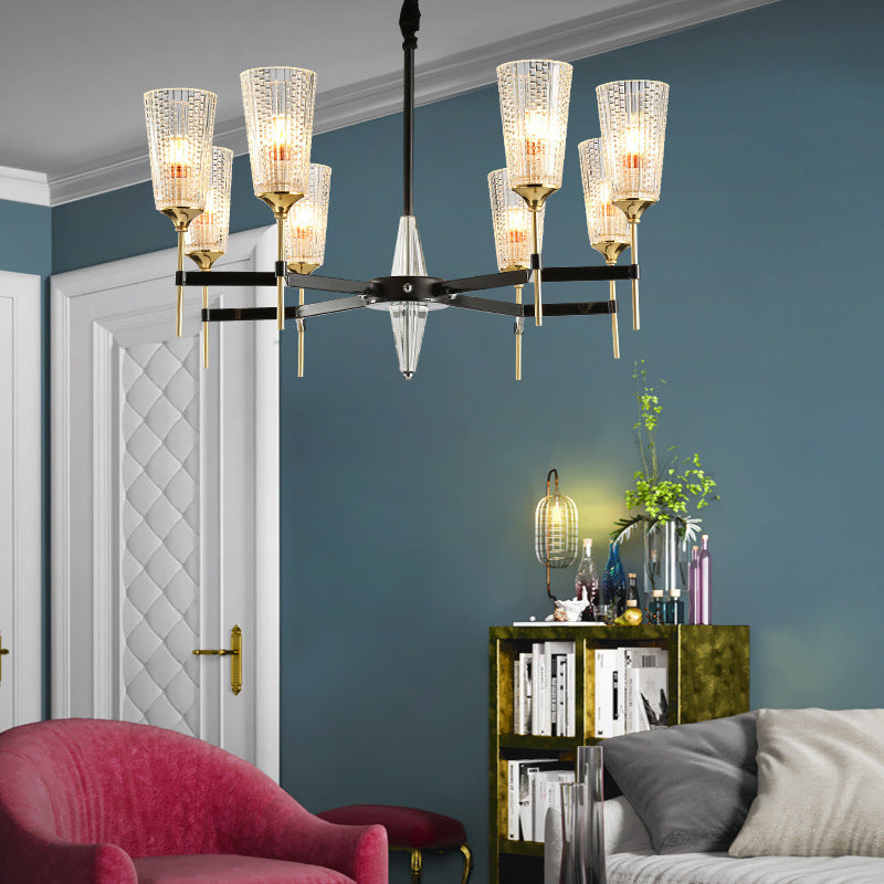 Modern 6/8/12 Lights Chandelier Light Brass Cup Pendant Light Fixture with Crystal Shade