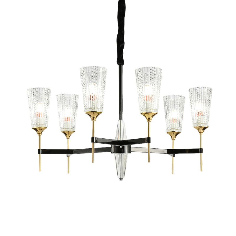 Modern 6/8/12 Lights Chandelier Light Brass Cup Pendant Light Fixture with Crystal Shade