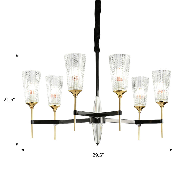 Modern 6/8/12 Lights Chandelier Light Brass Cup Pendant Light Fixture with Crystal Shade