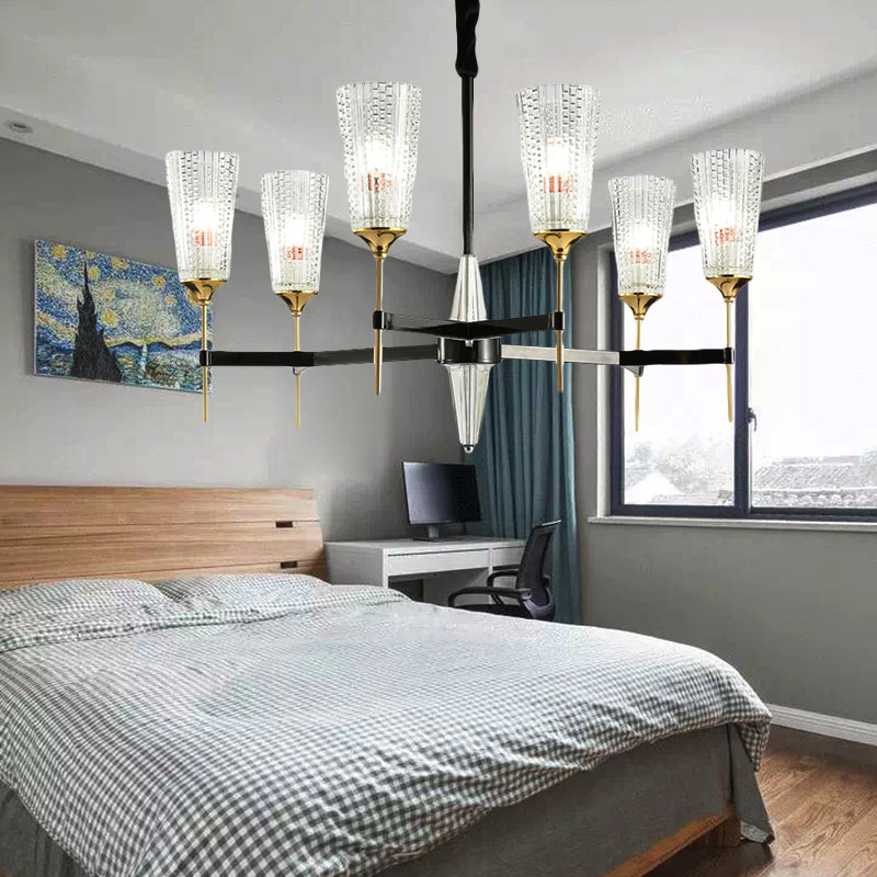 Modern 6/8/12 Lights Chandelier Light Brass Cup Pendant Light Fixture with Crystal Shade