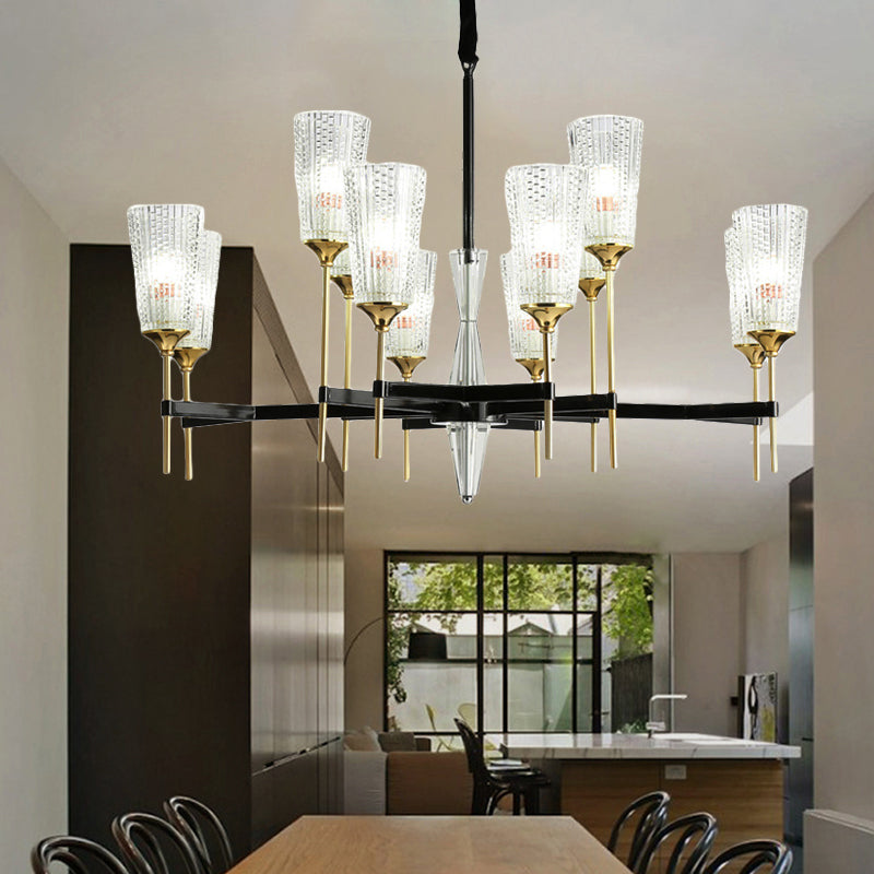 Modern 6/8/12 Lights Chandelier Light Brass Cup Pendant Light Fixture with Crystal Shade