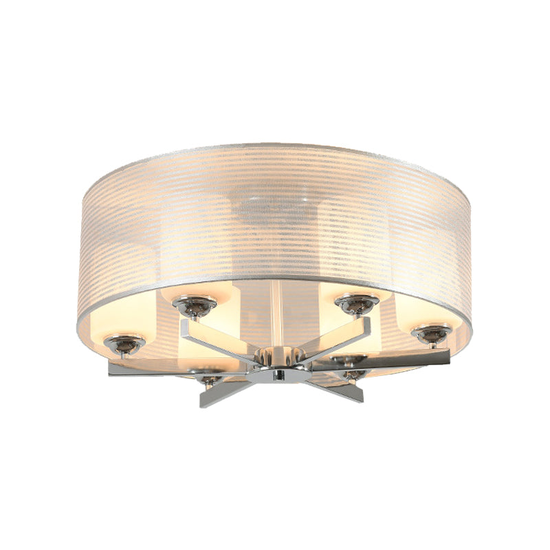 6 Luci Drum Flush Light Fixture Tradizionale White Fabric Massimale Montaggio per Living Room