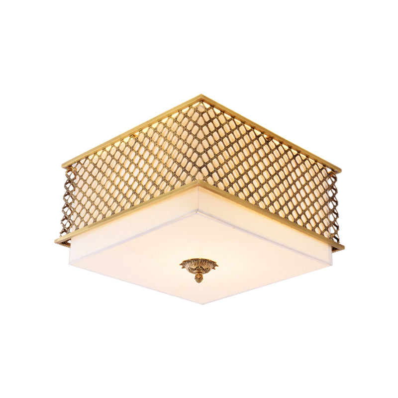 5 Lights Flushmount Lighting Traditional Square Metal Ceiling Light in Brass for Bedroom, 16"/19.5" Wide