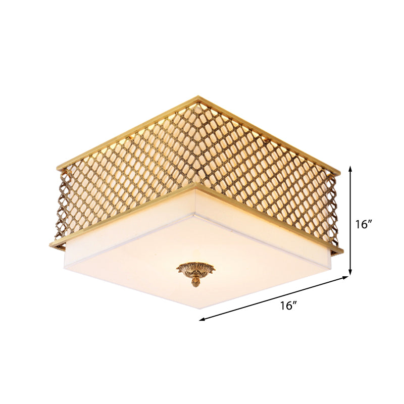 5 Lichter Flushmount Lighting Traditionelles Quadrat Metall Deckenleuchte in Brass für Schlafzimmer, 16 "/19.5" Breite