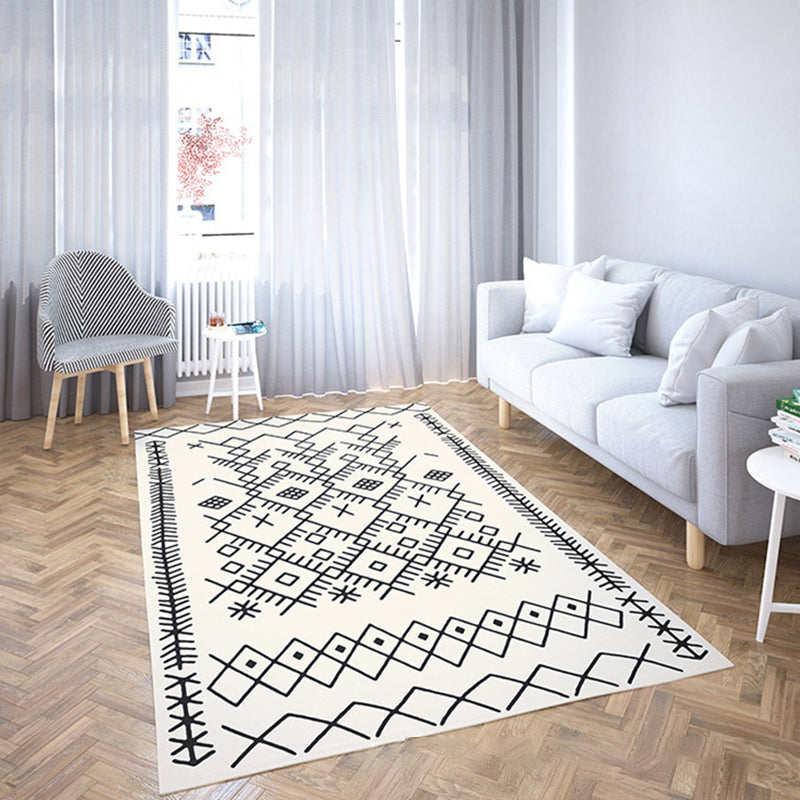 Decorative Rhombus Pattern Rug Multi-Colored Indonesian Rug Polyester Machine Washable Stain Resistant Anti-Slip Rug for Room