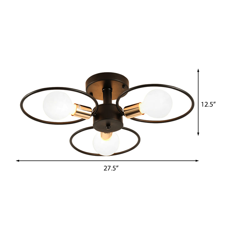 Ring Slaapkamer Semi Mount Lighting Traditionele metalen 3/6/9 Lichten Zwart plafondlamplicht