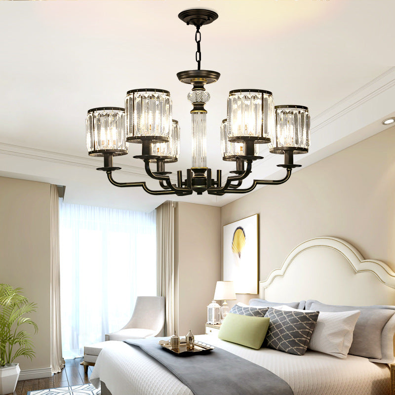 Black Cylinder Chandelier Contemporary Crystal 3/6 Lights Hanging Pendant Light with Adjustable Chain