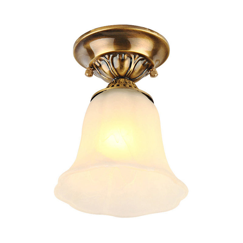 1 Licht Wit Glas Plafondlamp Fixture Klassieke Messing Bell Woonkamer Flush Mount